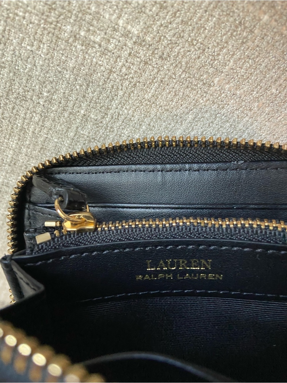 Lauren Ralph Lauren Small Leather Wallet Black Continental Wristlet Croc Emboss - Picture 6 of 7